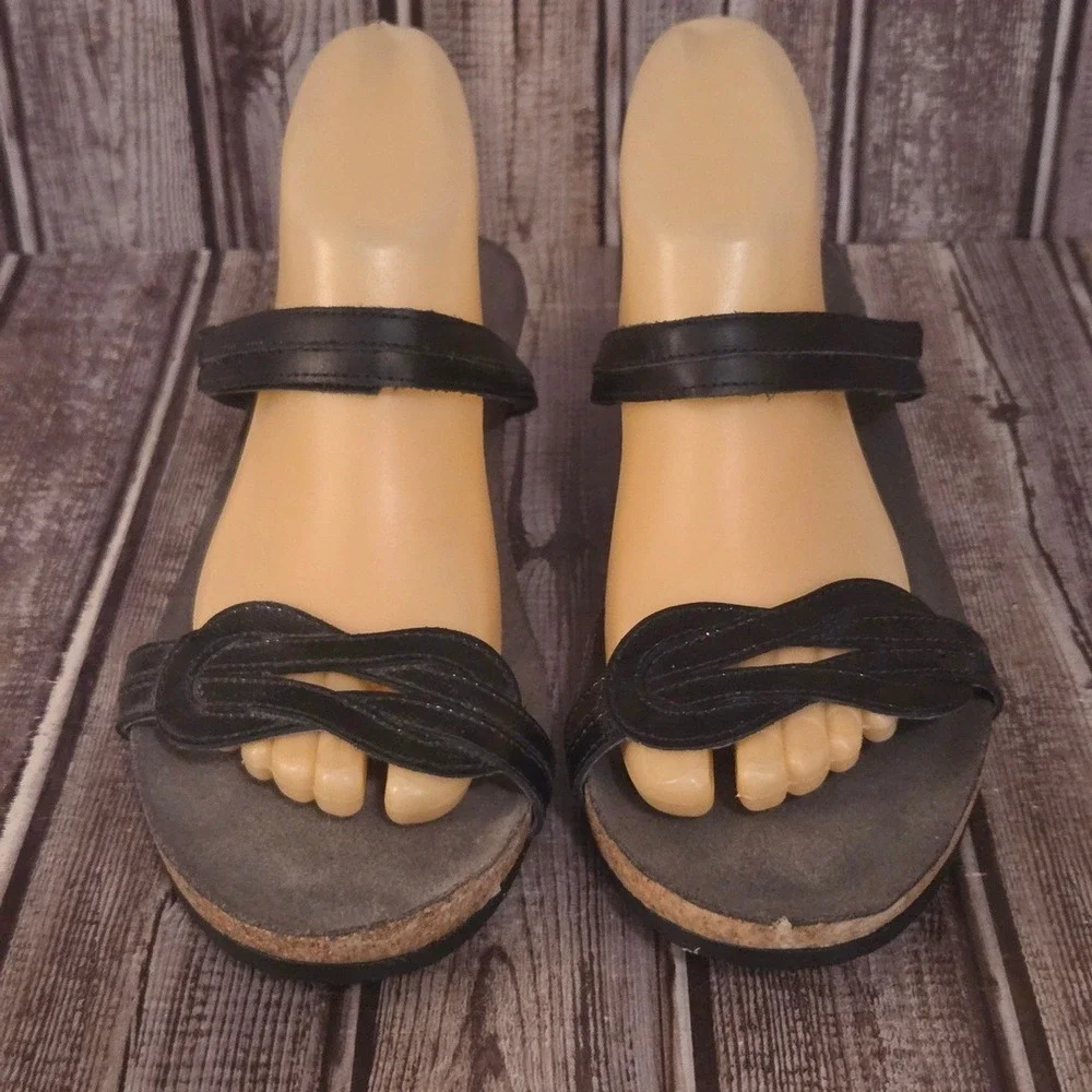 Sz 42/ 11 Naot Black Leather Wedge Sandals Slides Patent Knot Comfort‎ VGUC!